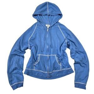 LEI Blue Hoodie Full Zip Studded Hoodie Womens XXL Y2k 2000s Contrast Stitch Vtg